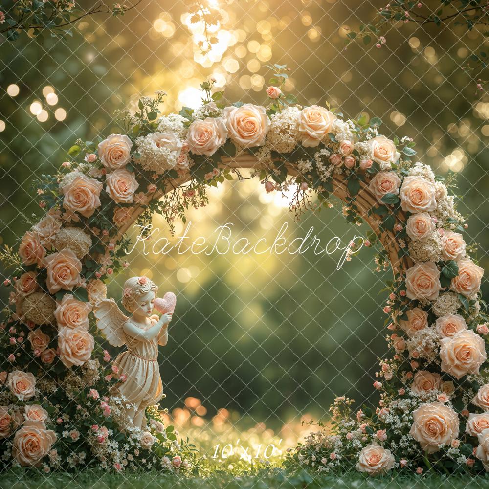 Kate Spring Flower Arch Peach Roses Angel Printed Backdrop Designed by Emetselch