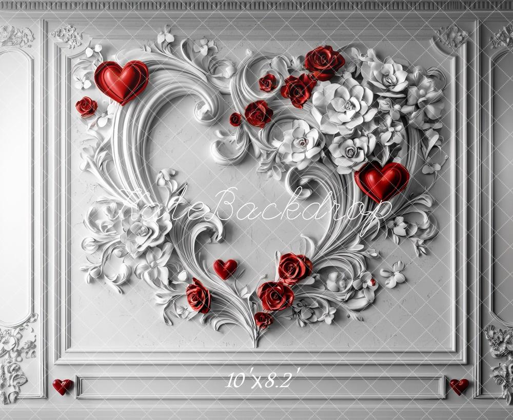 Fondo de Pared Floral Romántico en Forma de Corazón Diseñado por Mini MakeBelieve