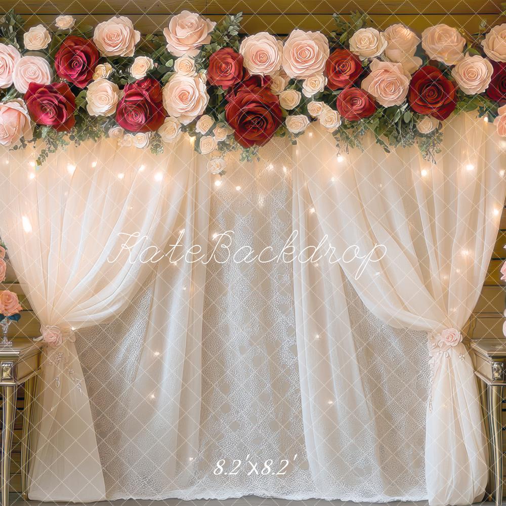 Fondos de luces de cortina floral de madera rústica diseñados por Mini MakeBelieve