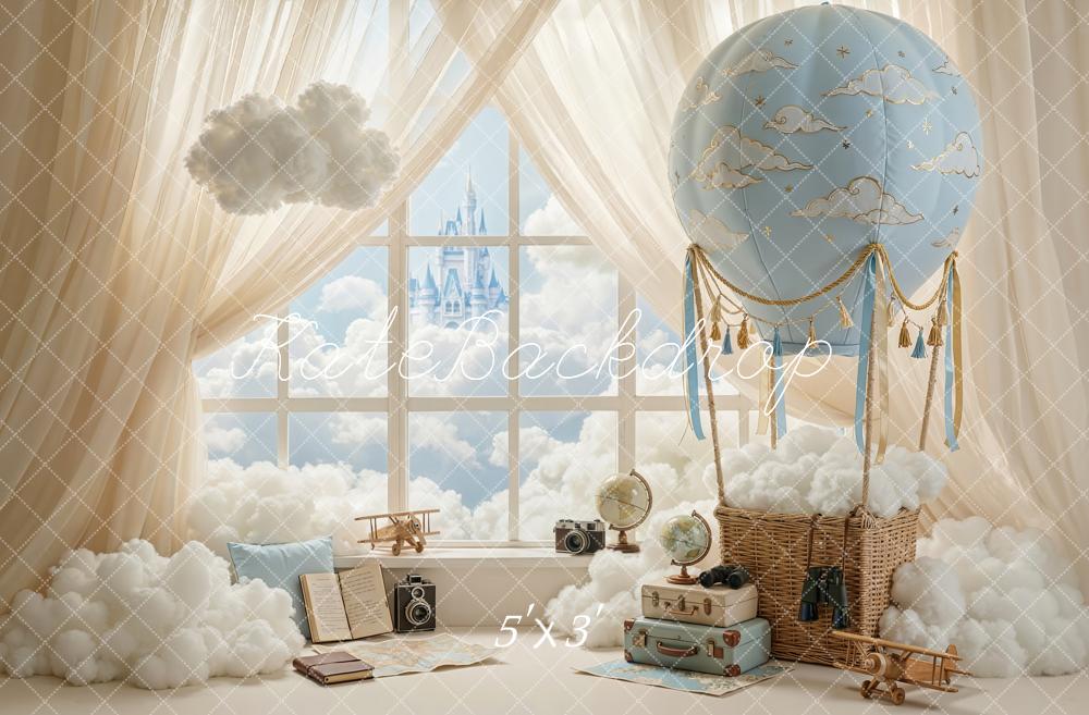 Kate Fairy Fantasy Hot Air Balloon Castle Clouds Window Backdrop Designed by Chain Photography