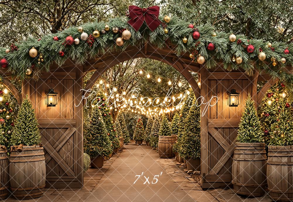 Kate Christmas Wooden Arch Garland Trees Pathway Lights Backdrop Designed by Emetselch