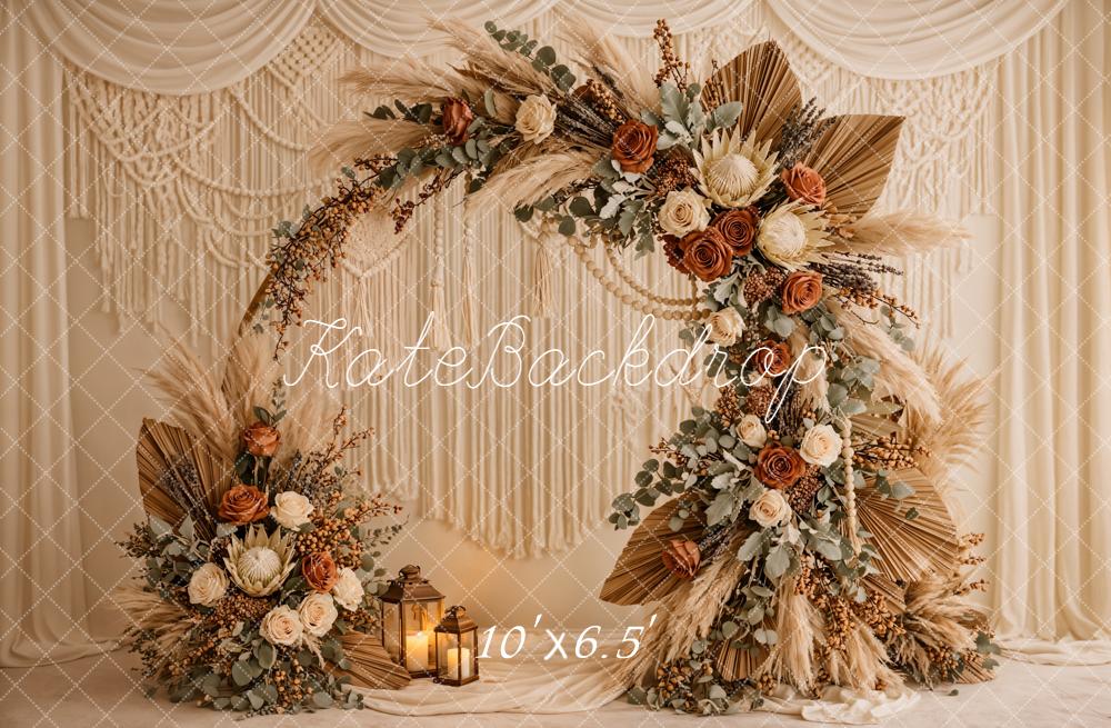 Kate Mother's Day Boho Flower Arch Macrame Lantern Beige Backdrop Designed by Emetselch