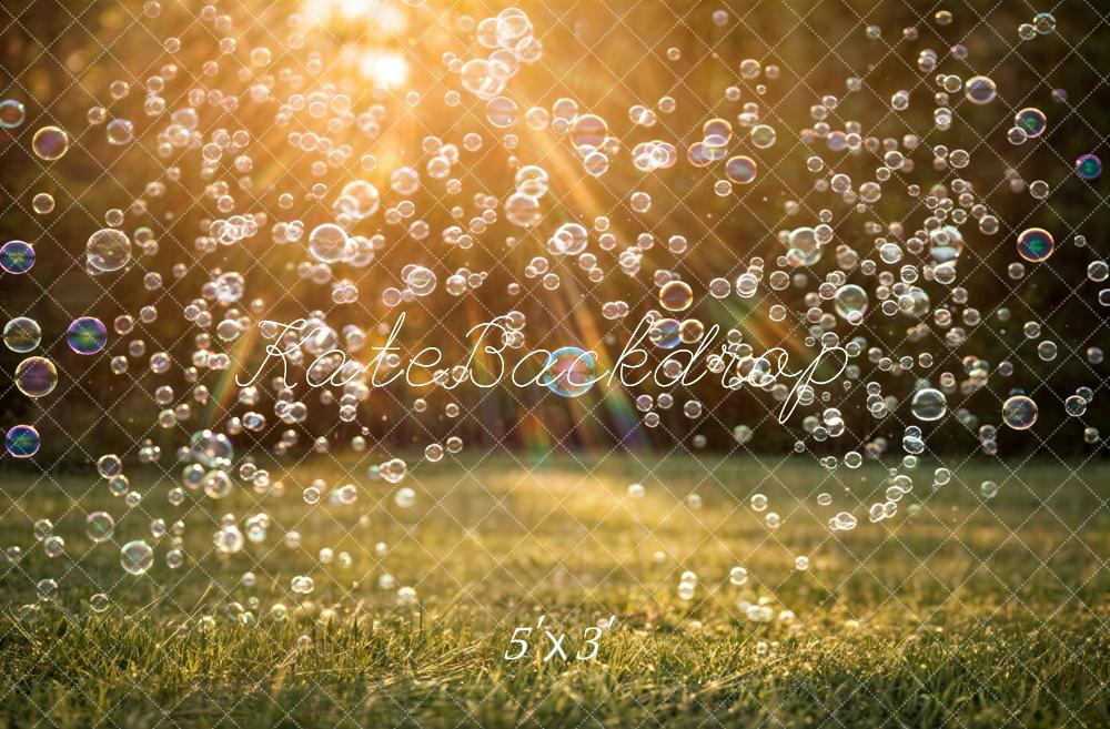 Kate Summer Sunlight Bubbles Grass Printed Backdrop Designed by Emetselch