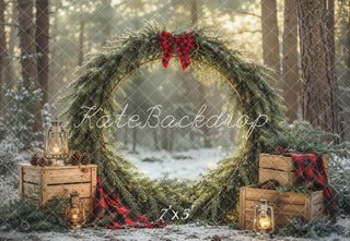 Kate Christmas Greenery Wreath Forest Crates Lanterns Printed Backdrop Designed by Emetselch