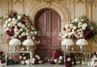 Kate Flower Arch Roses Gold Door Printed Backdrop Designed by Mini MakeBelieve