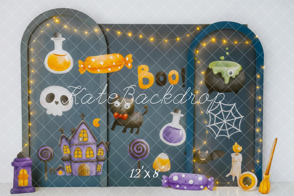 Kate Halloween Castle Cat Cauldron Candy Skull Potion Arch Backdrop Designed by Patty Roberts