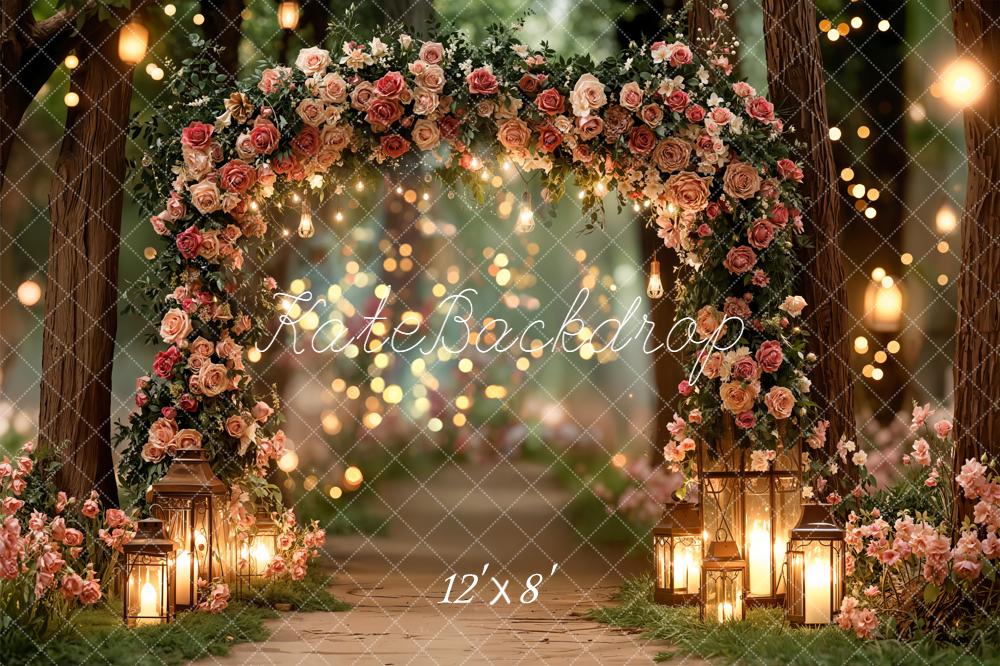 Kate Valentines Flower Arch String Lights Lanterns Pathway Backdrop Designed by Emetselch