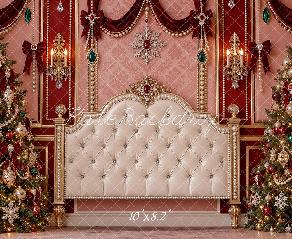 Kate Christmas Headboard Tufted Ornate Jewel Christmas Trees Printed Backdrop Designed by Shutter Swan Studios