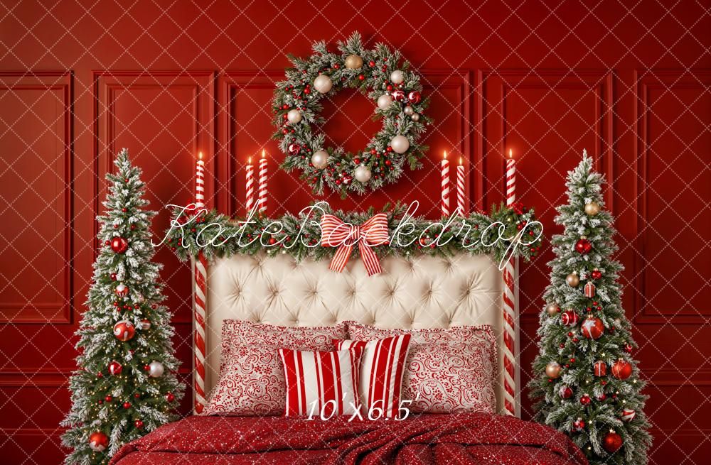 Corona de Cabecera de Navidad Wreath Arboles Nevados Laço Rojo Fondo Designed by Emetselch