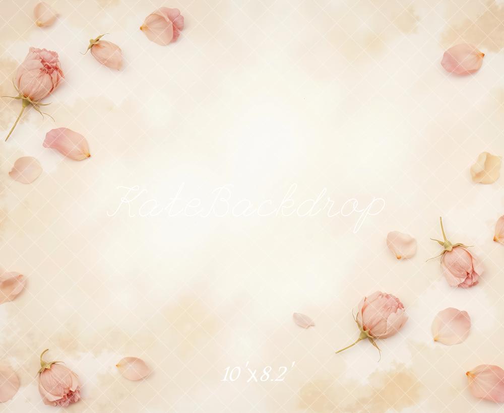 Kate Blush Pink Rose Petals Beige Printed Backdrop Designed by Mini MakeBelieve