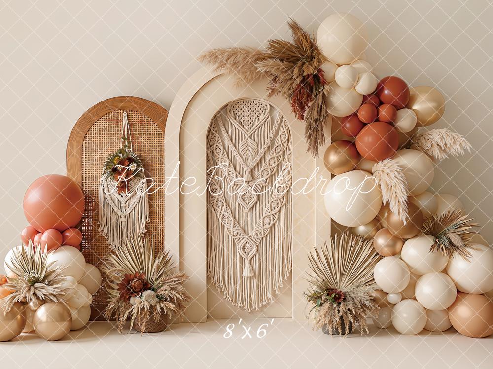 Kate Boho Arch Macrame Balloon Dried Pampas Printed Backdrop Designed by Emetselch