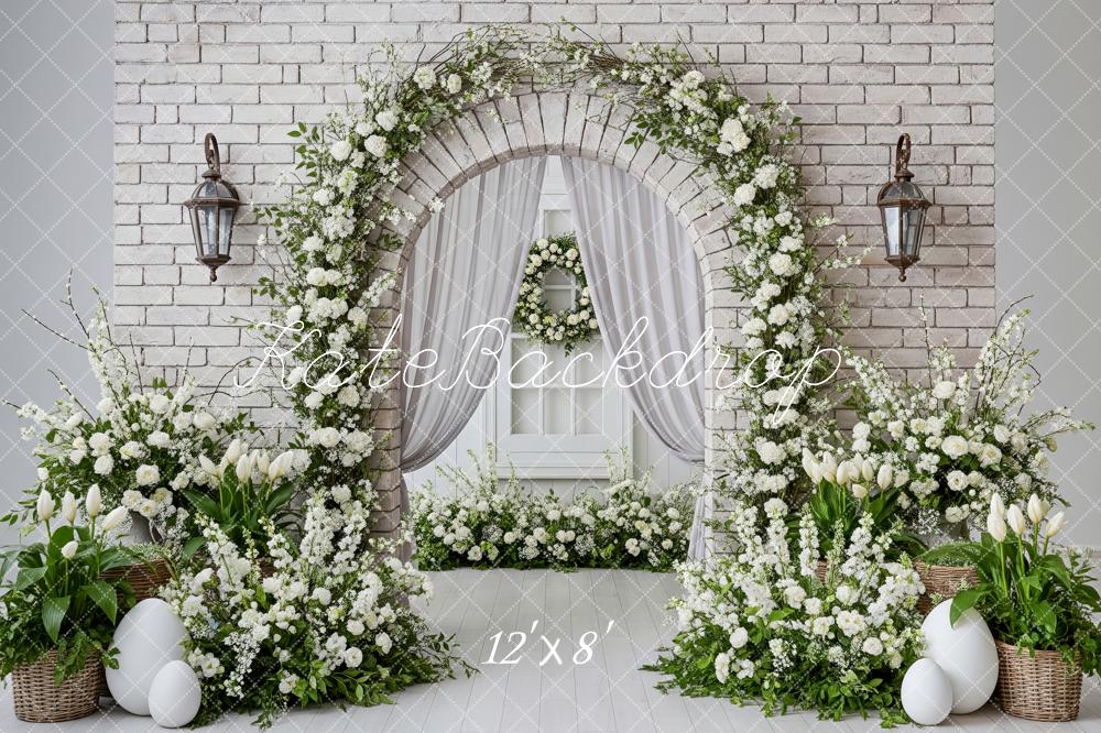 Kate Spring Flower Arch White Brick Wall Eggs Backdrop Designed by Patty Roberts
