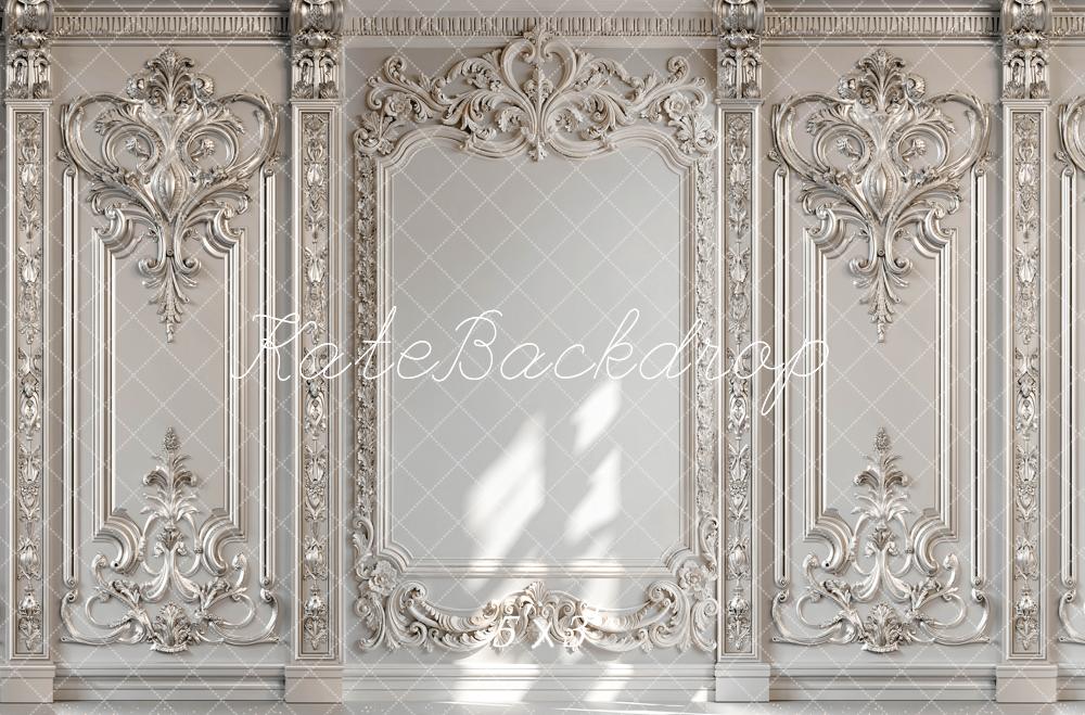 Kate Vintage Wall Baroque Ornate White Printed Backdrop Designed by Mini MakeBelieve