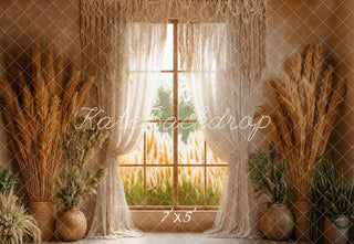 Kate Boho Window Pampas Grass Printed Backdrop Designed by Emetselch