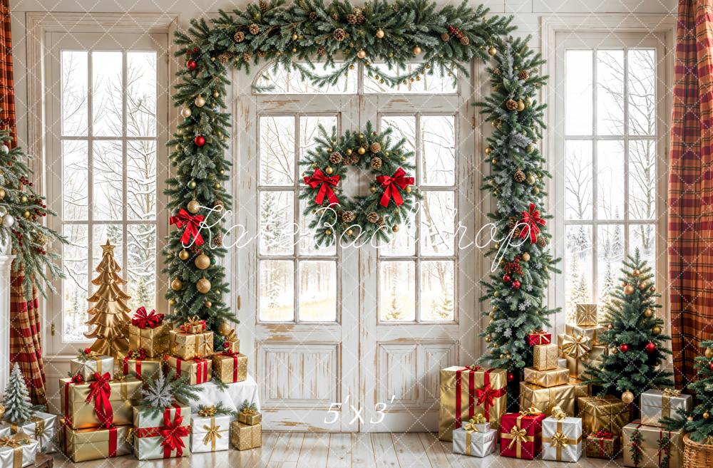 Corona de Navidad Regalos Puerta Ventana Fondo Designed by Emetselch