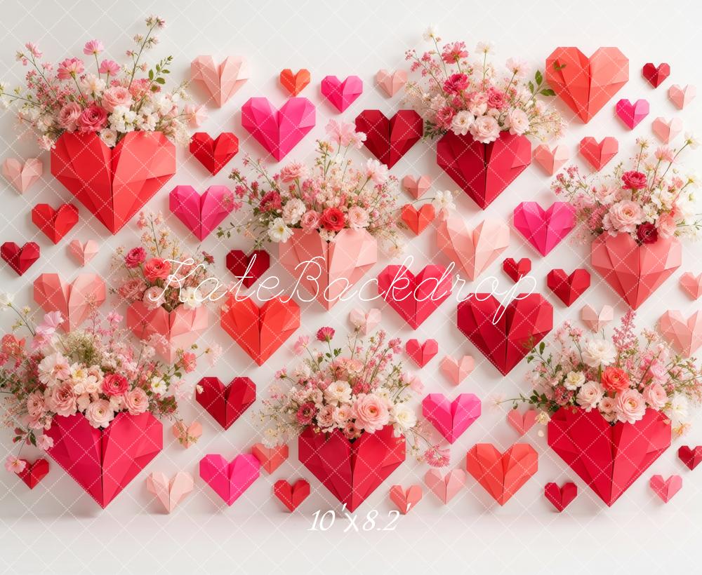 Kate Valentine's Day Origami Heart Flower Wall Printed Backdrop Designed by Ashley Ward