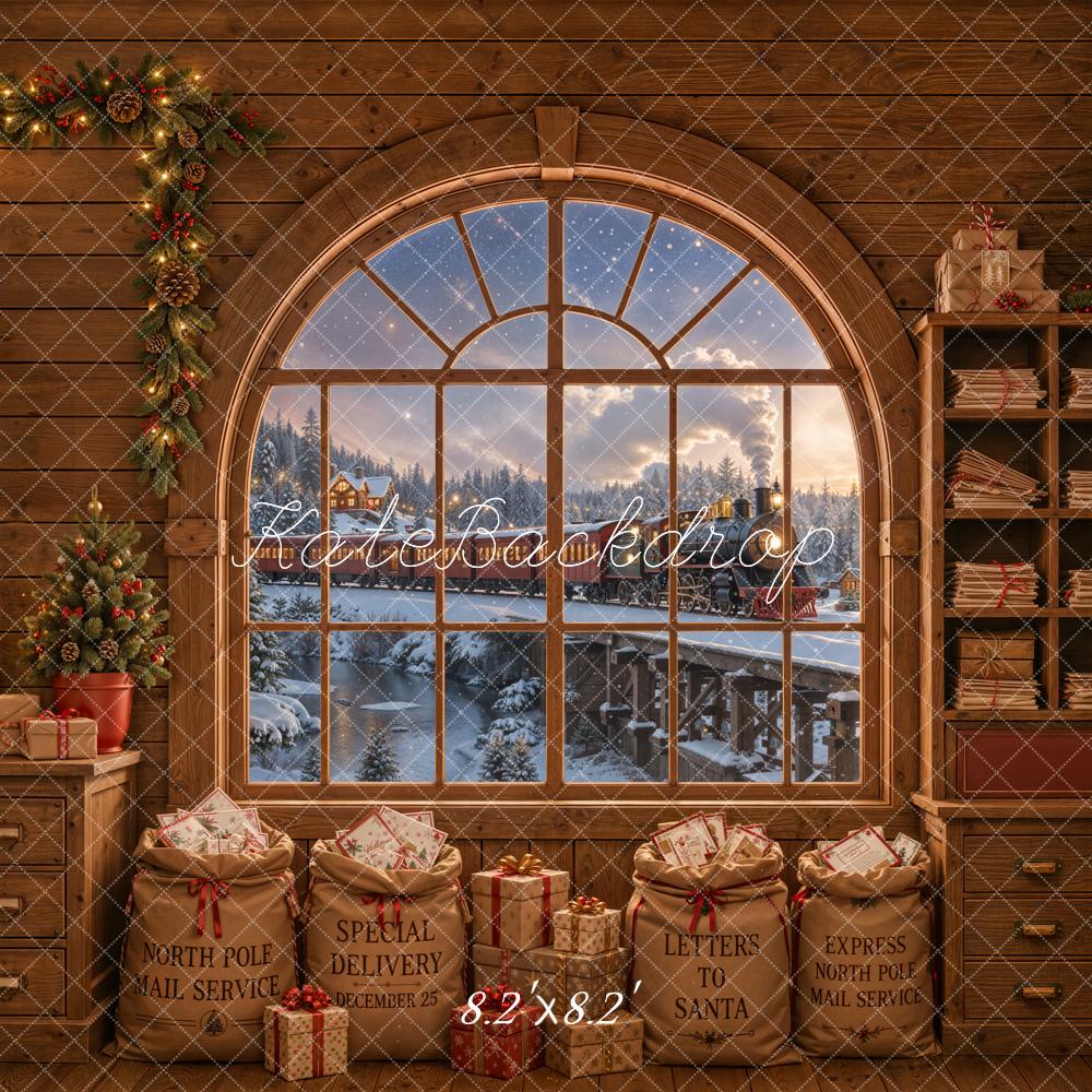 Christmas Workshop Polar Train North Pole Mail Room Window Letters To Santa Printed Backdrop Designed by Emetselch