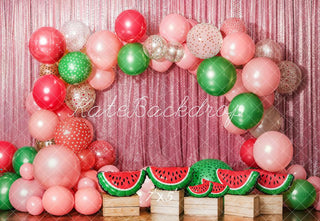 Kate Cake Smash Summer Watermelon Balloon Arch Printed Backdrop Designed by Emetselch