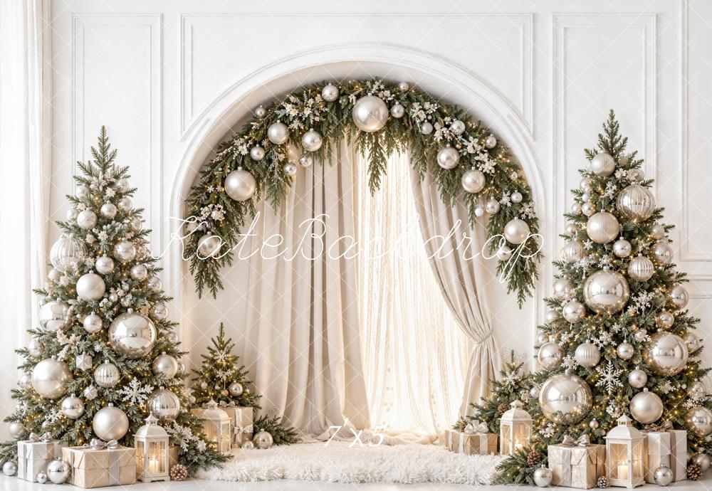 Kate Christmas Tree Silver Ball Garland Arch Printed Backdrop Designed by Emetselch