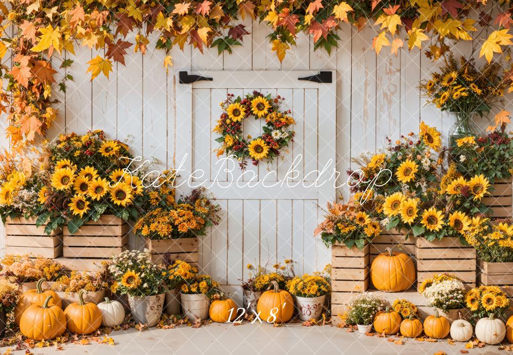 Kate Fall Sunflower Pumpkin Door Wreath Backdrop Designed by Emetselch