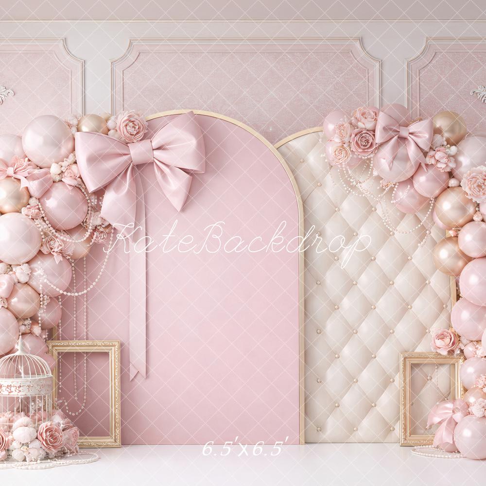 Kate Birthday Princess Pink Arch Balloon Bow Flower Printed Backdrop Designed by Ashley Paul