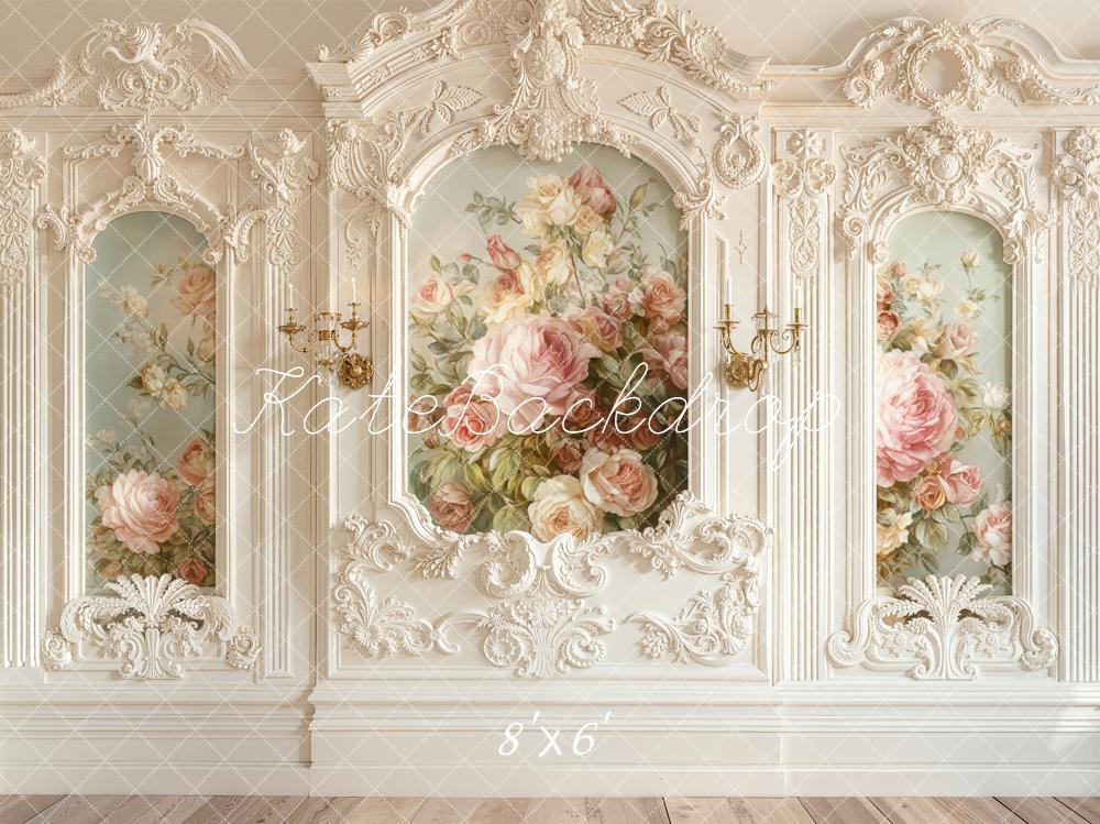 Antique Rose Wall Arrangement ウォールアート Kate Cream Baroque Vintage Wall Floral Roses Printed Backdrop Designed