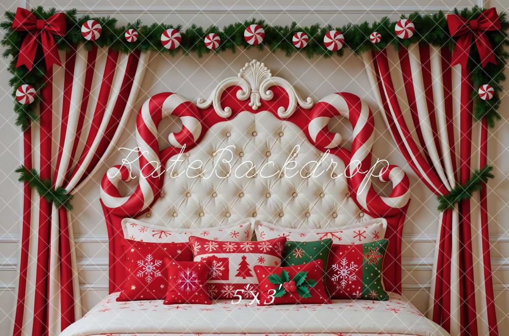 Kate Christmas Candy Cane Headboard Red Striped Curtains Backdrop Designed by Mini MakeBelieve