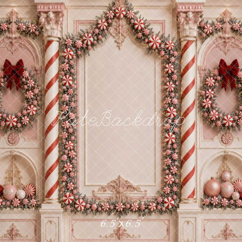 Kate Christmas Pink Candy Wreath Columns Printed Backdrop Designed by Vertigo Productions