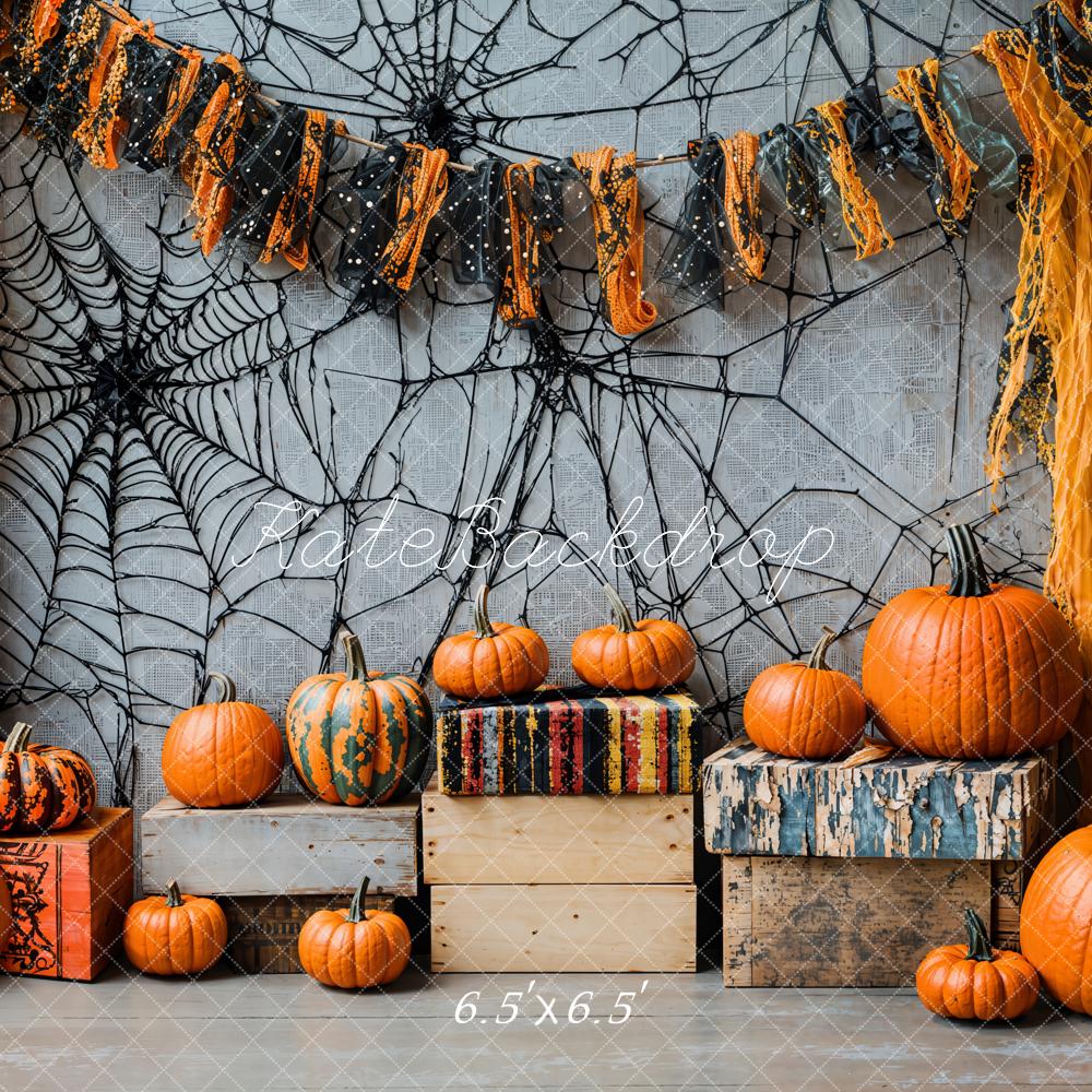 Halloween photo booth pumpkins and spooky backdrop