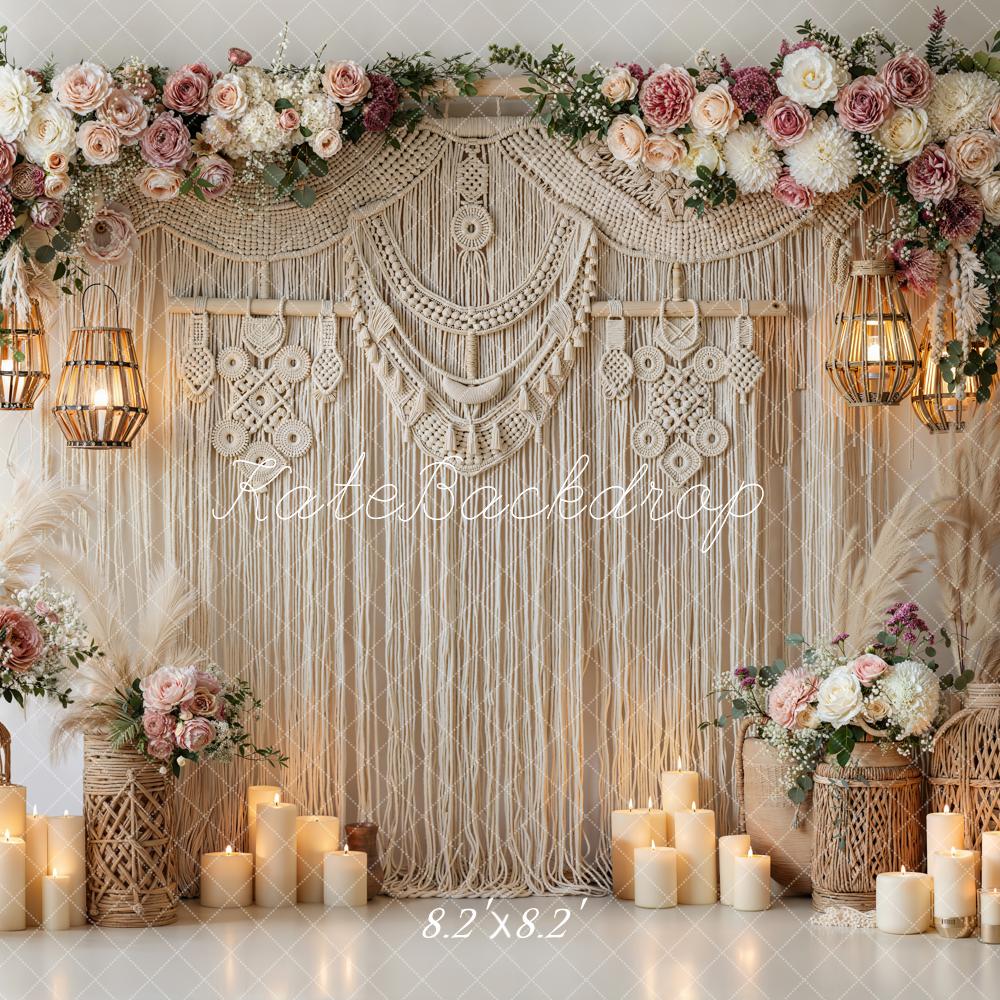 Kate Boho Macrame Flower Arch with Candles Backdrop Designed by Emetselch