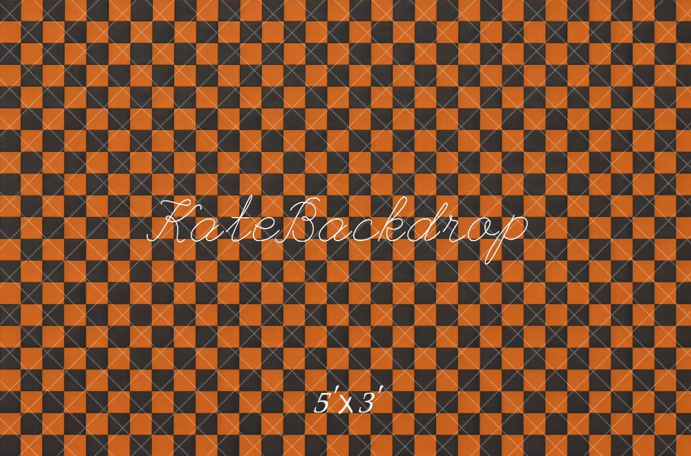 Kate Orange Black Checkerboard Pattern Floor Printed Backdrop Designed by Mini MakeBelieve