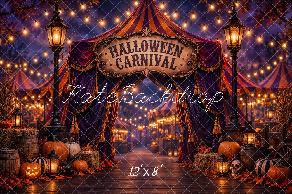 Kate Halloween Carnival Tent Pumpkins Lanterns Printed Backdrop Designed by Emetselch
