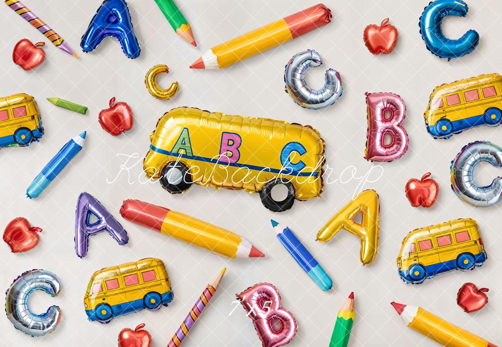 SALE Kate Back to School Balloons Alphabet Bus Backdrop Designed by Emetselch