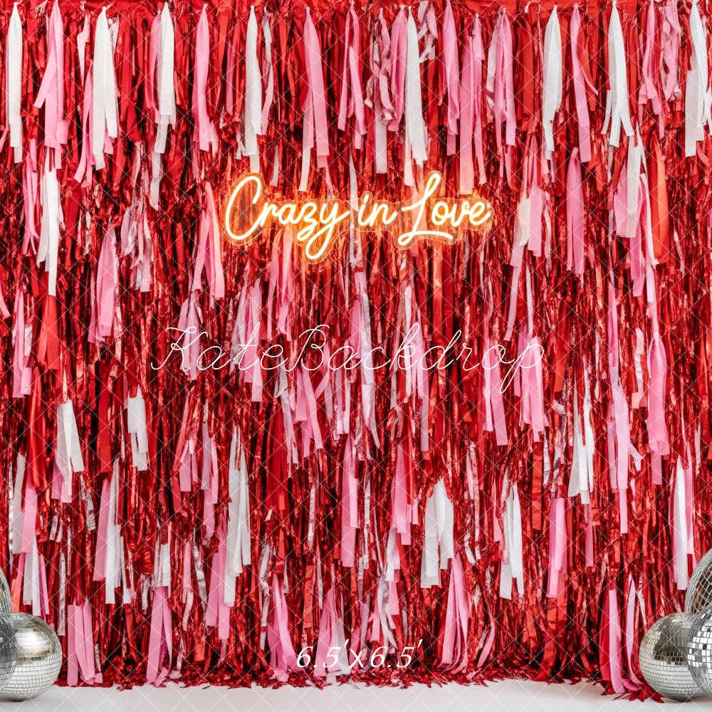 Kate Valentine's Day Red Pink Fringe Tinsel Disco Ball Backdrop Backdrop Designed by Patty Roberts