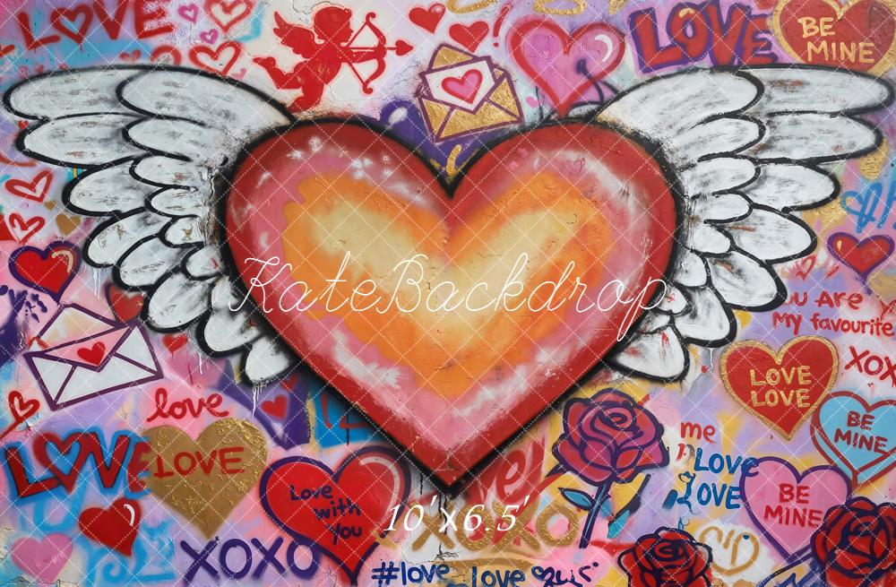 Kate Valentine's Day Graffiti Heart Wings Roses Backdrop Designed by Chain Photography