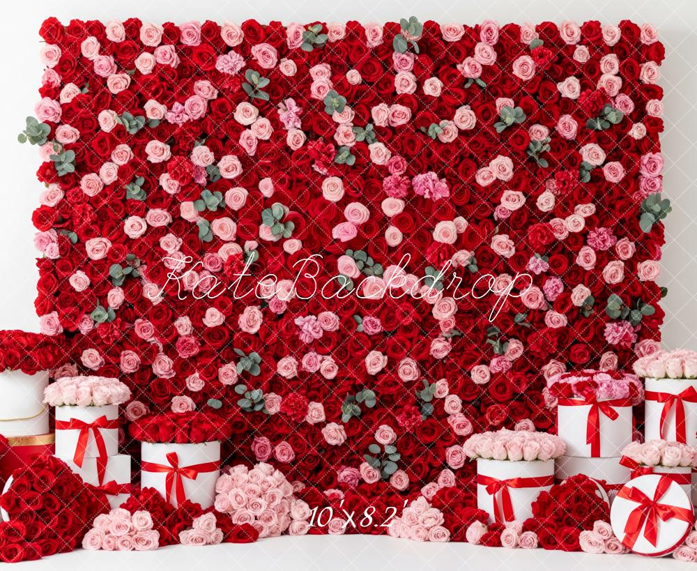 Kate Valentine's Day Red Pink Flower Wall Gift Boxes Backdrop Designed by Patty Roberts