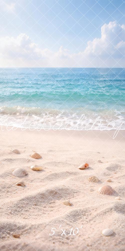 TEST Kate Sweep Beach Sand Seashells Ocean Waves Printed Backdrop Designed by Vertigo Productions