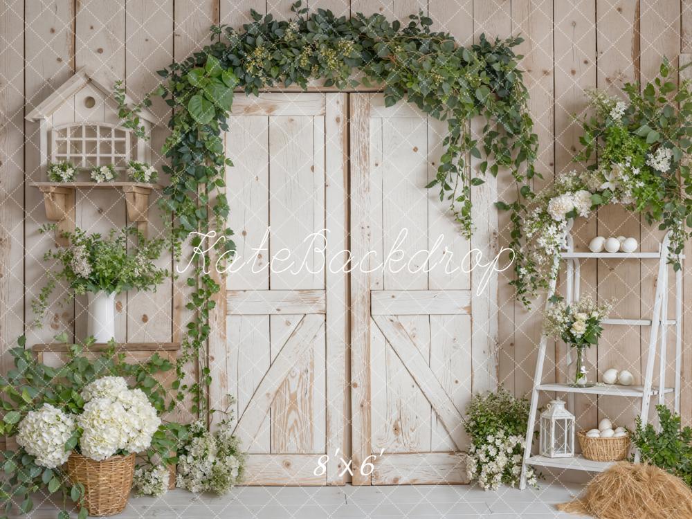 Kate Easter Rustic White Barn Door Flower Arch Ladder Greenery Backdrop Designed by Emetselch