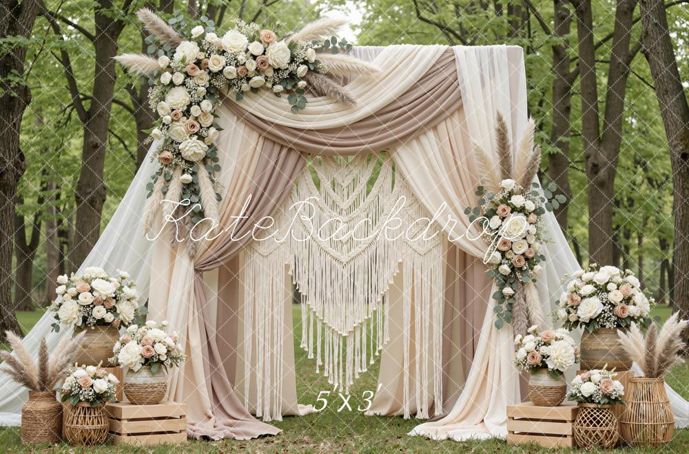 Kate Boho Flower Arch Macrame Drapes Backdrop Designed by Mini MakeBelieve