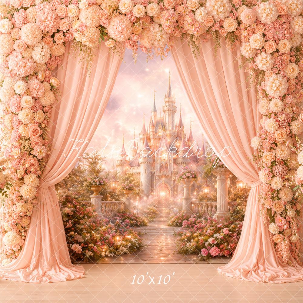 Kate Fairy Fantasy Princess Castle Flower Arch Pink Printed Backdrop Designed by Emetselch