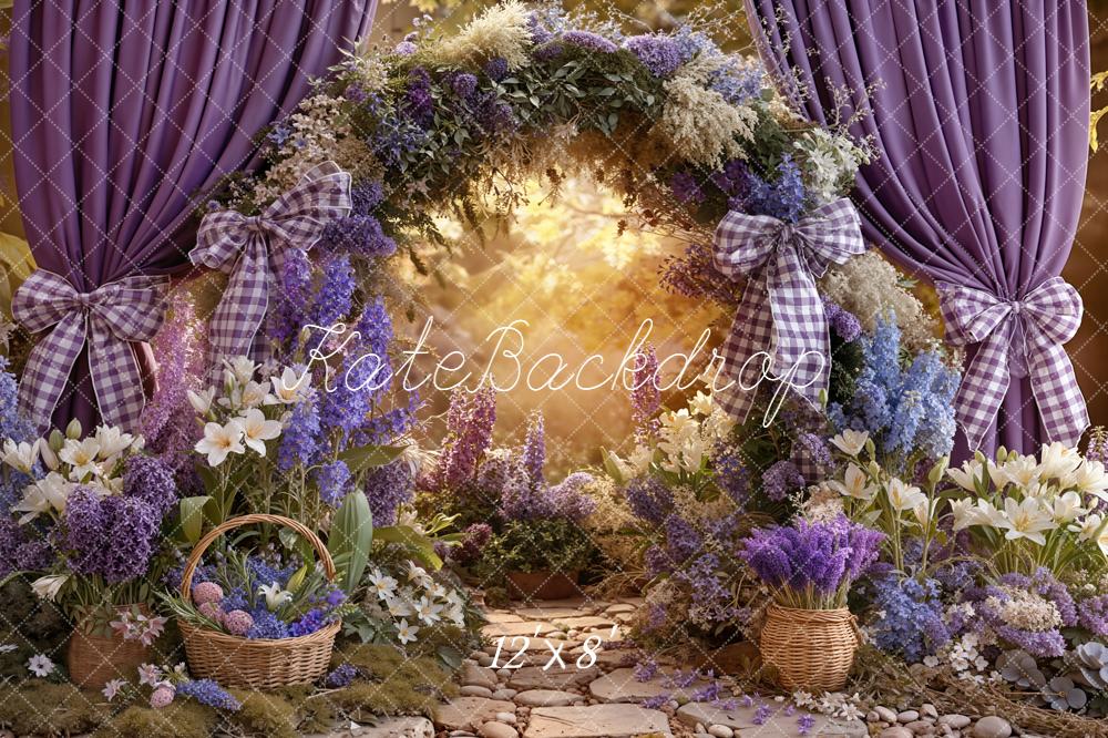 Kate Spring Flower Arch Purple Curtains Baskets Printed Backdrop Designed by Emetselch