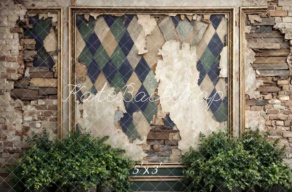 Kate Father's Day Vintage Argyle Brick Wall Plants Printed Backdrop Designed by Mini MakeBelieve