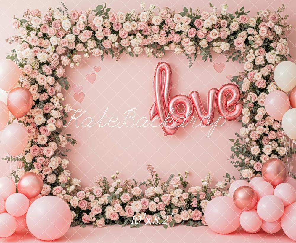 Kate Valentines Day Flower Arch Pink Balloons Love Backdrop Designed by Patty Roberts