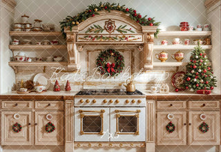 Kate Christmas Kitchen Apricot Cabinet Dishes Printed Backdrop Designed by Emetselch