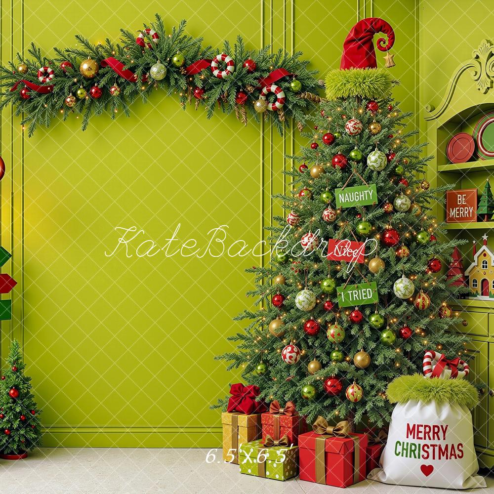 Kate Christmas Elf Green Tree Garland Window Shelf  Printed Backdrop Designed by Shutter Swan Studios