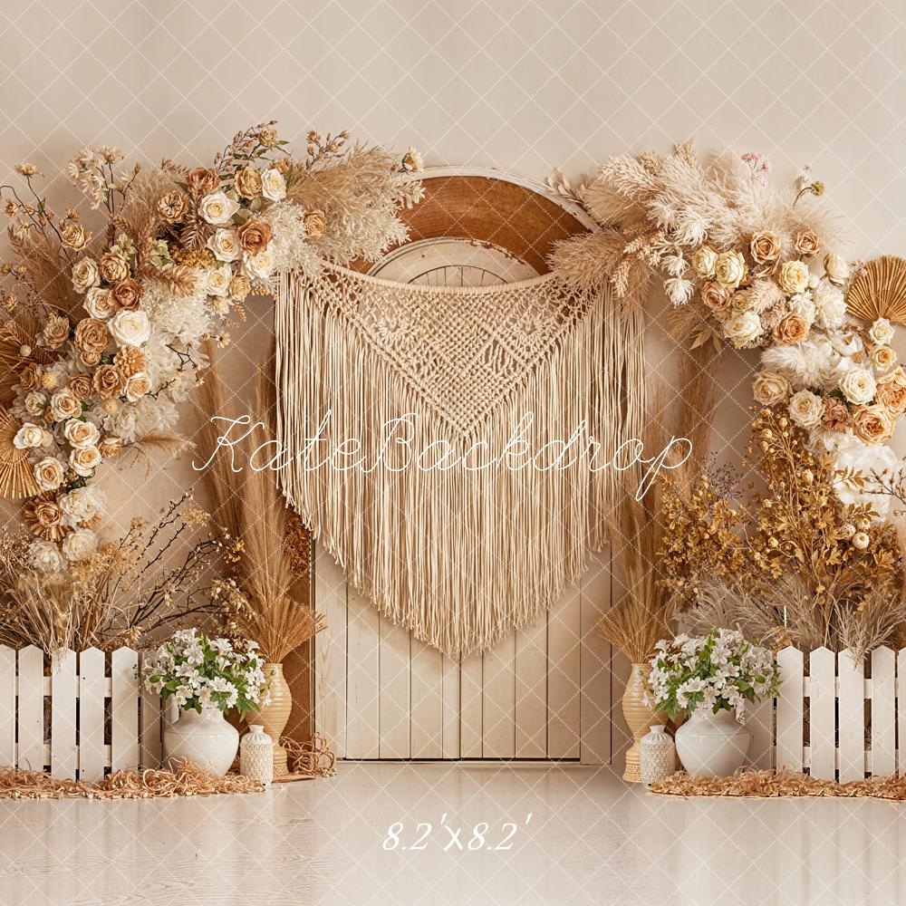 TEST Kate Boho Flower Arch Macrame Door Beige Backdrop Designed by Emetselch