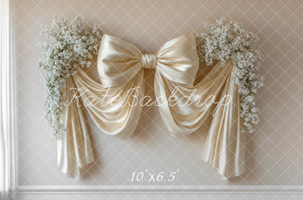 Kate Elegant Bow Floral White Wall Backdrop Designed by Mini MakeBelieve