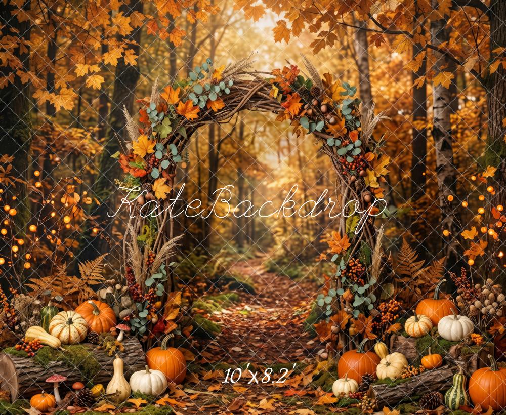 Kate Fall Forest Pumpkin Wreath Arch Maple Leaves Printed Backdrop Designed by Patty Roberts