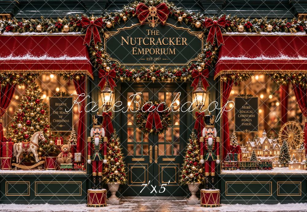 Kate Christmas Nutcracker Emporiumat Toy Shop Storefront Snow Printed Backdrop Designed by Ashley Paul
