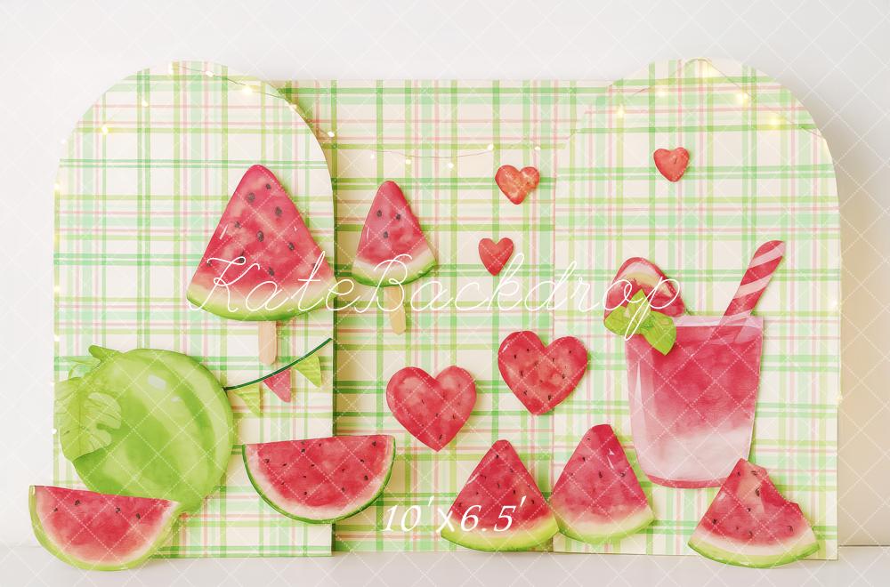 Kate Summer Watermelon Green Plaid Arch Backdrop Designed by Patty Roberts